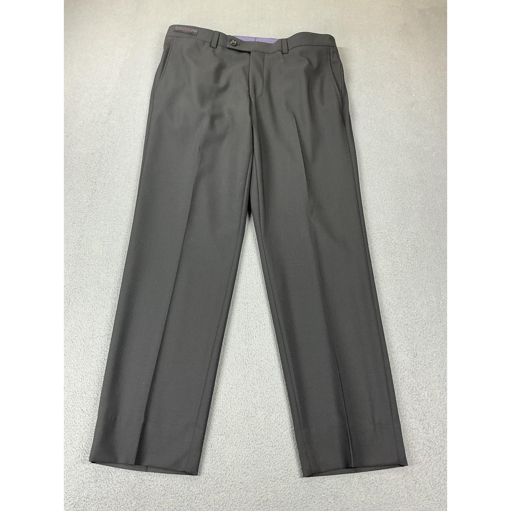 Ted Baker Suit Pants Mens 34 Black Wool 32 Inseam Belted Jefferson Straight